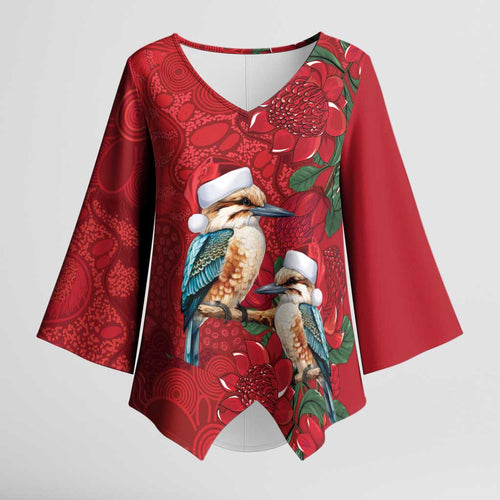Aussie Kokaburra Waratah Christmas Kimono Sleeve Blouse Aboriginal Dots Painting - Aussie Hoodie