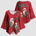 Aussie Kokaburra Waratah Christmas Kimono Sleeve Blouse Aboriginal Dots Painting - Aussie Hoodie
