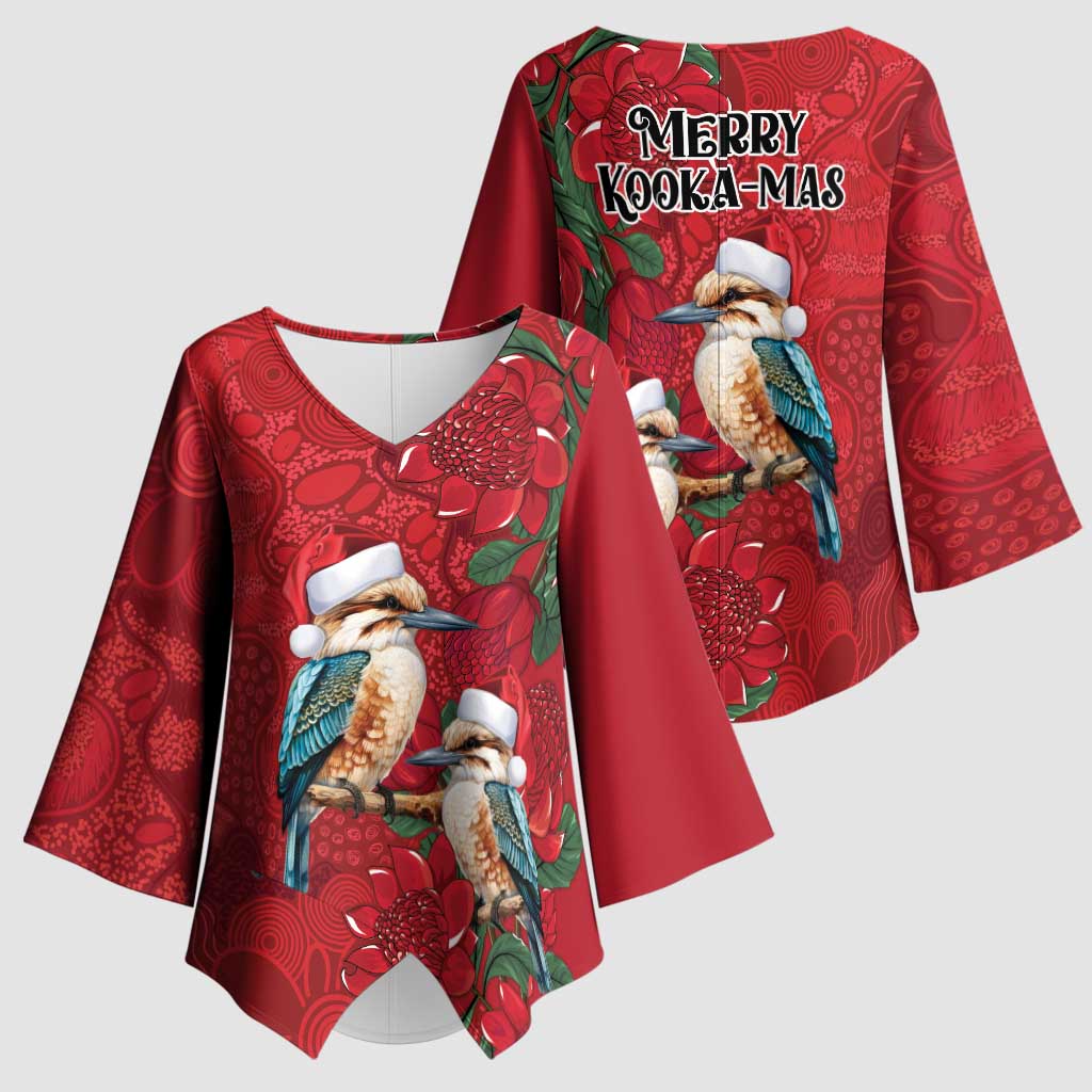 Aussie Kokaburra Waratah Christmas Kimono Sleeve Blouse Aboriginal Dots Painting - Aussie Hoodie