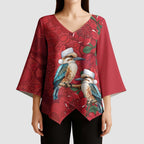 Aussie Kokaburra Waratah Christmas Kimono Sleeve Blouse Aboriginal Dots Painting - Aussie Hoodie