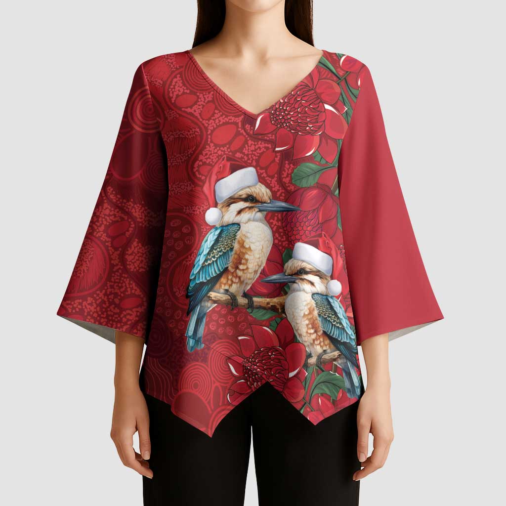 Aussie Kokaburra Waratah Christmas Kimono Sleeve Blouse Aboriginal Dots Painting - Aussie Hoodie