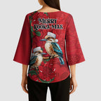Aussie Kokaburra Waratah Christmas Kimono Sleeve Blouse Aboriginal Dots Painting - Aussie Hoodie