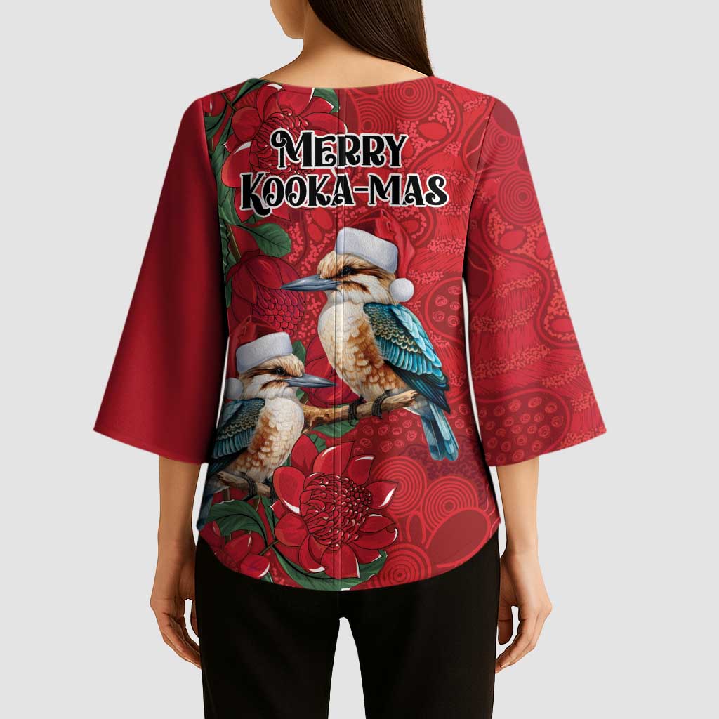 Aussie Kokaburra Waratah Christmas Kimono Sleeve Blouse Aboriginal Dots Painting - Aussie Hoodie