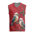 Aussie Kokaburra Waratah Christmas Knitted V-Neck Vest Aboriginal Dots Painting - Aussie Hoodie