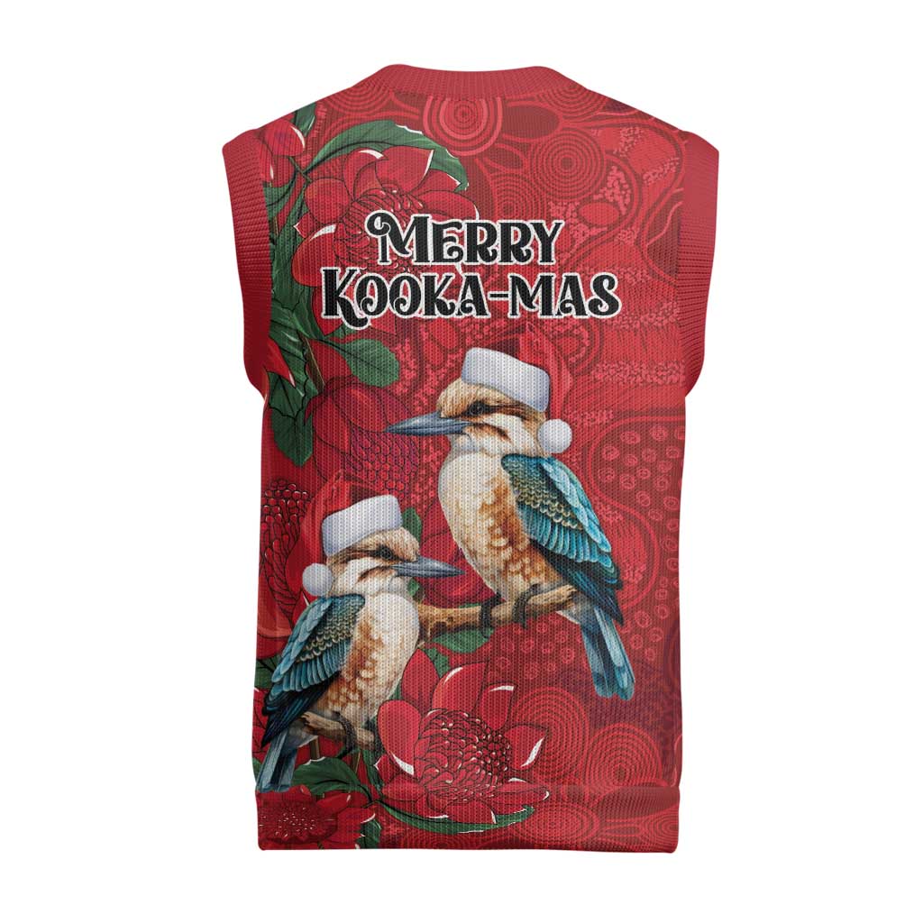 Aussie Kokaburra Waratah Christmas Knitted V-Neck Vest Aboriginal Dots Painting - Aussie Hoodie