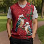 Aussie Kokaburra Waratah Christmas Knitted V-Neck Vest Aboriginal Dots Painting - Aussie Hoodie