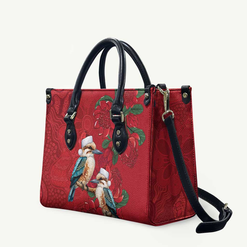Aussie Kokaburra Waratah Christmas Leather Bag Aboriginal Dots Painting - Aussie Hoodie