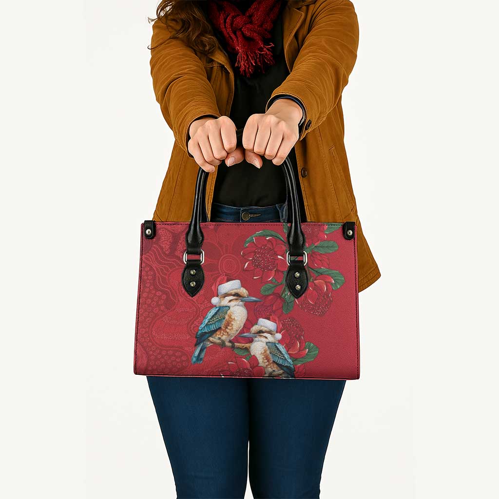 Aussie Kokaburra Waratah Christmas Leather Bag Aboriginal Dots Painting - Aussie Hoodie