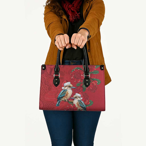 Aussie Kokaburra Waratah Christmas Leather Bag Aboriginal Dots Painting - Aussie Hoodie