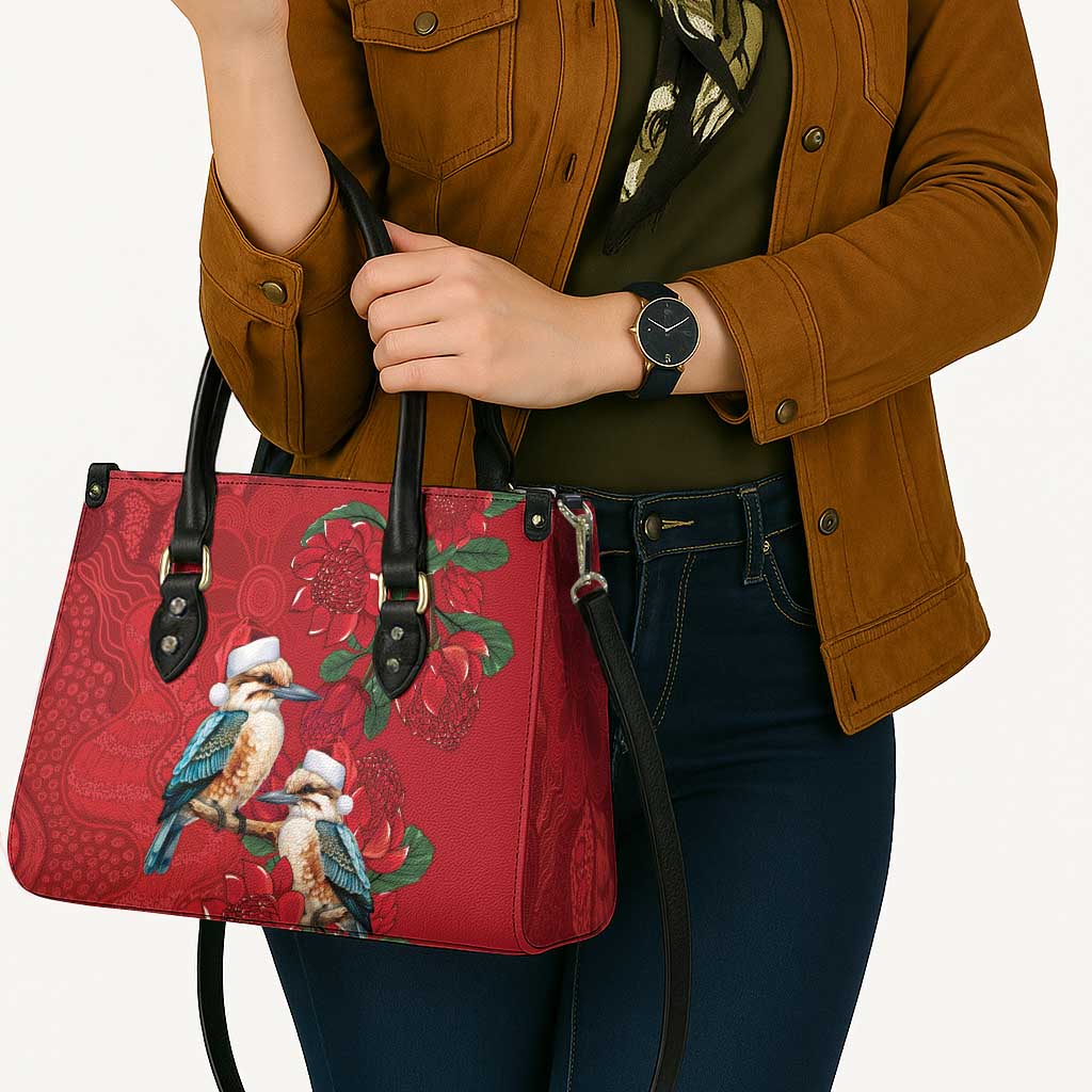 Aussie Kokaburra Waratah Christmas Leather Bag Aboriginal Dots Painting - Aussie Hoodie