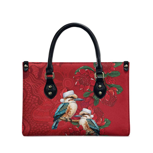 Aussie Kokaburra Waratah Christmas Leather Bag Aboriginal Dots Painting - Aussie Hoodie