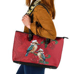 Aussie Kokaburra Waratah Christmas Leather Tote Bag Aboriginal Dots Painting - Aussie Hoodie
