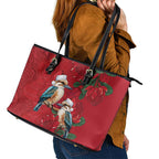 Aussie Kokaburra Waratah Christmas Leather Tote Bag Aboriginal Dots Painting - Aussie Hoodie