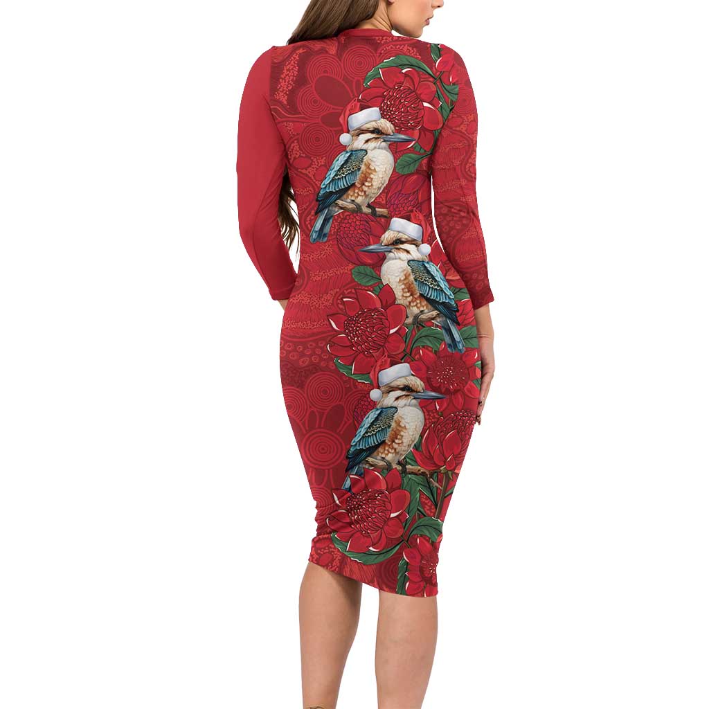 Aussie Kokaburra Waratah Christmas Long Sleeve Bodycon Dress Aboriginal Dots Painting - Aussie Hoodie