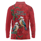 Aussie Kokaburra Waratah Christmas Long Sleeve Polo Shirt Aboriginal Dots Painting - Aussie Hoodie