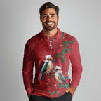 Aussie Kokaburra Waratah Christmas Long Sleeve Polo Shirt Aboriginal Dots Painting - Aussie Hoodie