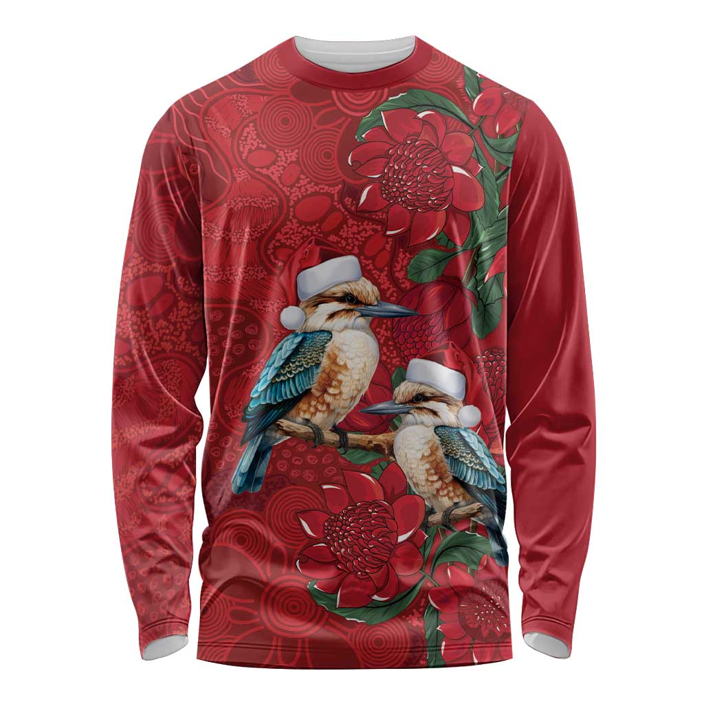 Aussie Kokaburra Waratah Christmas Long Sleeve Shirt Aboriginal Dots Painting - Aussie Hoodie