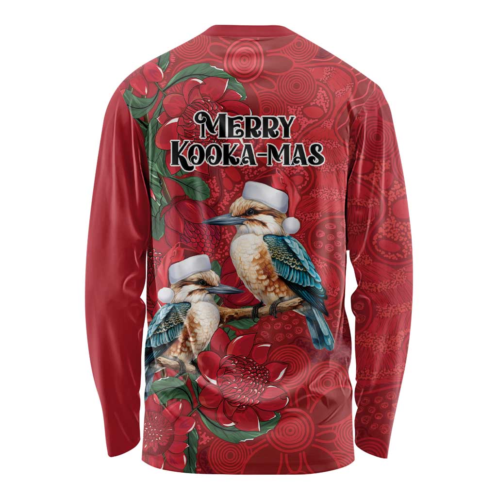 Aussie Kokaburra Waratah Christmas Long Sleeve Shirt Aboriginal Dots Painting - Aussie Hoodie