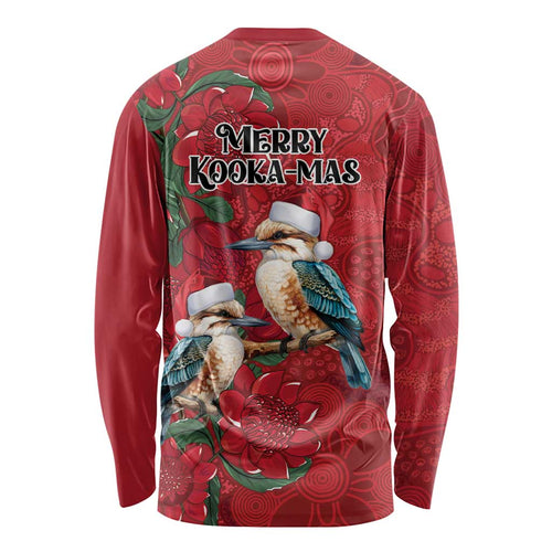 Aussie Kokaburra Waratah Christmas Long Sleeve Shirt Aboriginal Dots Painting - Aussie Hoodie
