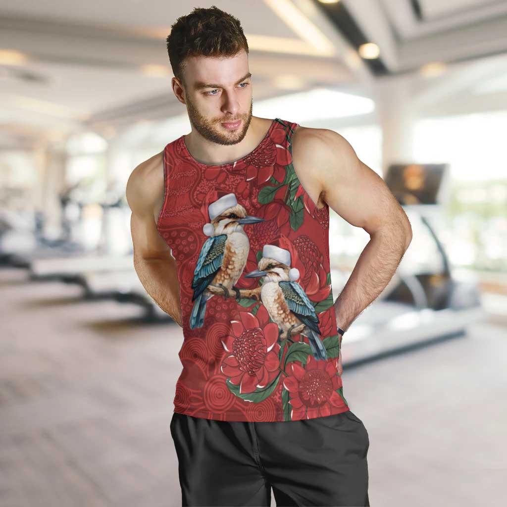 Aussie Kokaburra Waratah Christmas Men Tank Top Aboriginal Dots Painting - Aussie Hoodie
