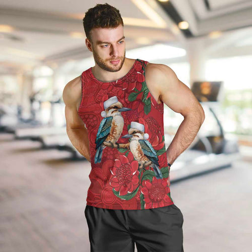 Aussie Kokaburra Waratah Christmas Men Tank Top Aboriginal Dots Painting - Aussie Hoodie