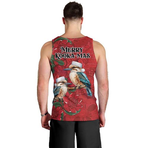Aussie Kokaburra Waratah Christmas Men Tank Top Aboriginal Dots Painting - Aussie Hoodie