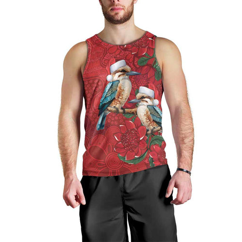 Aussie Kokaburra Waratah Christmas Men Tank Top Aboriginal Dots Painting - Aussie Hoodie