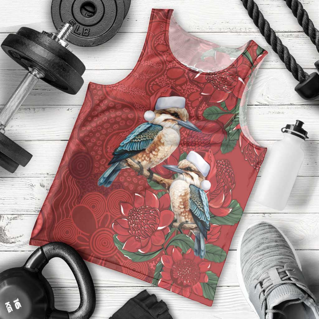 Aussie Kokaburra Waratah Christmas Men Tank Top Aboriginal Dots Painting - Aussie Hoodie