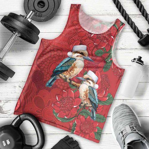 Aussie Kokaburra Waratah Christmas Men Tank Top Aboriginal Dots Painting - Aussie Hoodie