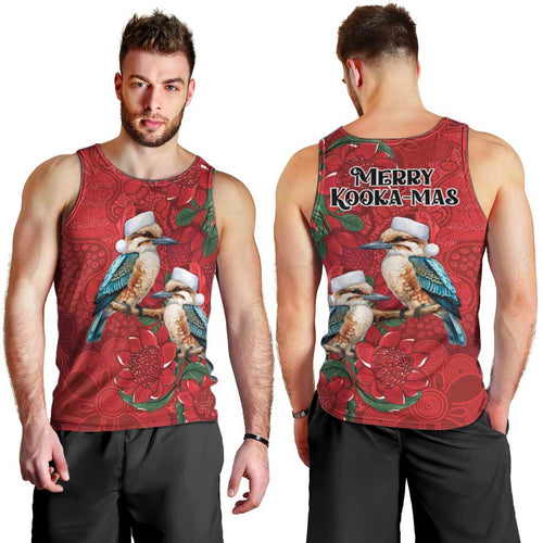 Aussie Kokaburra Waratah Christmas Men Tank Top Aboriginal Dots Painting - Aussie Hoodie