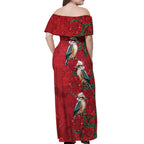 Aussie Kokaburra Waratah Christmas Off Shoulder Maxi Dress Aboriginal Dots Painting - Aussie Hoodie