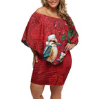 Aussie Kokaburra Waratah Christmas Off Shoulder Short Dress Aboriginal Dots Painting - Aussie Hoodie