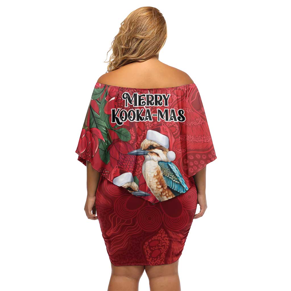 Aussie Kokaburra Waratah Christmas Off Shoulder Short Dress Aboriginal Dots Painting - Aussie Hoodie