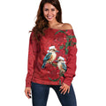 Aussie Kokaburra Waratah Christmas Off Shoulder Sweater Aboriginal Dots Painting - Aussie Hoodie