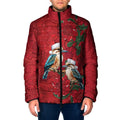 Aussie Kokaburra Waratah Christmas Padded Jacket Aboriginal Dots Painting - Aussie Hoodie