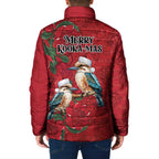 Aussie Kokaburra Waratah Christmas Padded Jacket Aboriginal Dots Painting - Aussie Hoodie