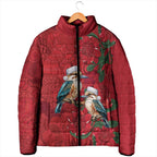 Aussie Kokaburra Waratah Christmas Padded Jacket Aboriginal Dots Painting - Aussie Hoodie