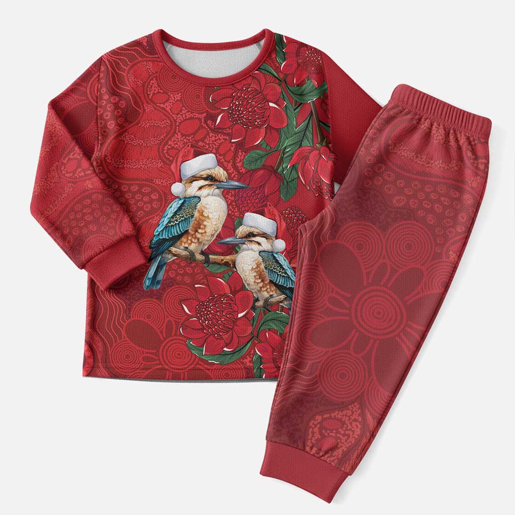 Aussie Kokaburra Waratah Christmas Pajama Set Aboriginal Dots Painting - Aussie Hoodie