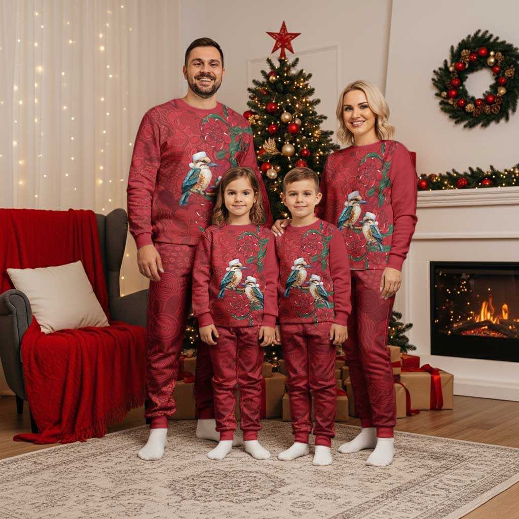 Aussie Kokaburra Waratah Christmas Pajama Set Aboriginal Dots Painting - Aussie Hoodie