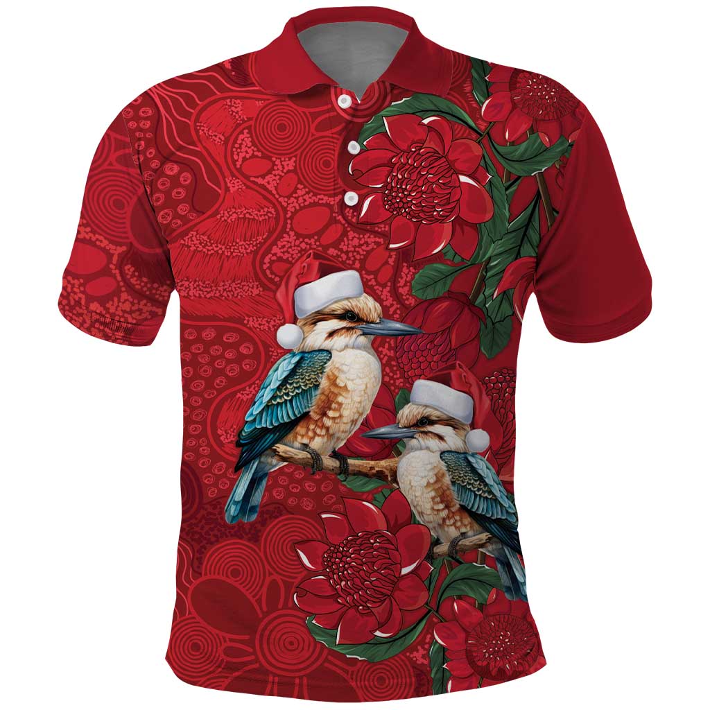 Aussie Kokaburra Waratah Christmas Polo Shirt Aboriginal Dots Painting - Aussie Hoodie