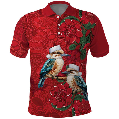 Aussie Kokaburra Waratah Christmas Polo Shirt Aboriginal Dots Painting - Aussie Hoodie