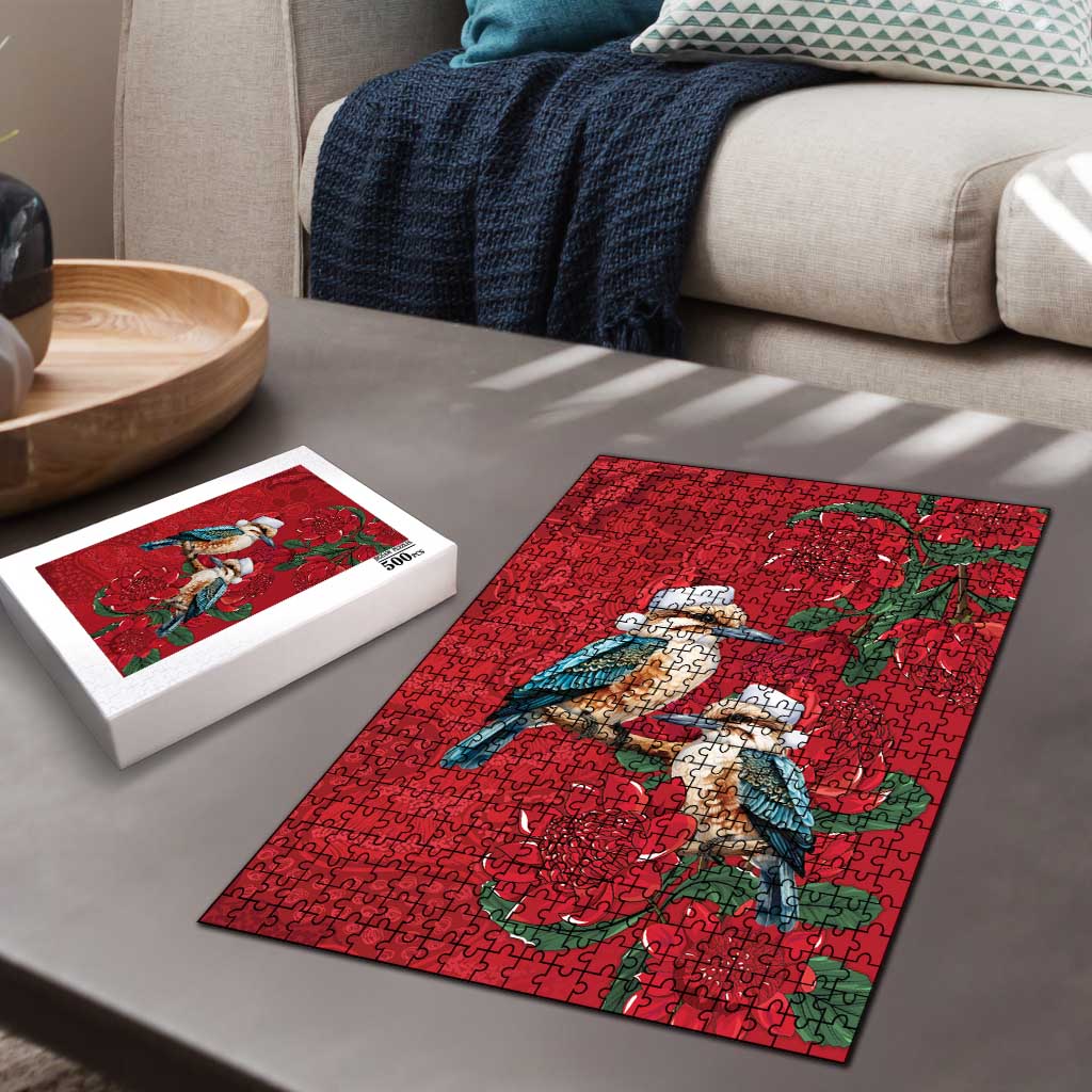 Aussie Kokaburra Waratah Christmas Puzzle Aboriginal Dots Painting - Aussie Hoodie