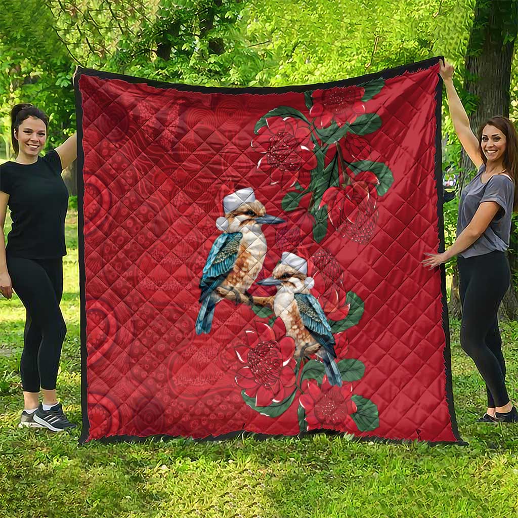 Aussie Kokaburra Waratah Christmas Quilt Aboriginal Dots Painting - Aussie Hoodie