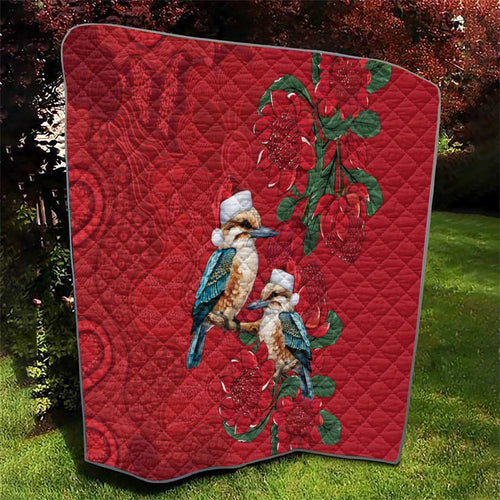 Aussie Kokaburra Waratah Christmas Quilt Aboriginal Dots Painting - Aussie Hoodie