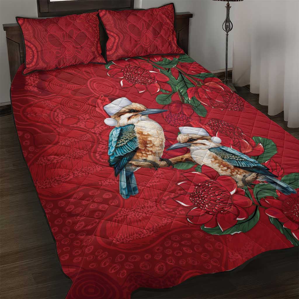 Aussie Kokaburra Waratah Christmas Quilt Bed Set Aboriginal Dots Painting - Aussie Hoodie