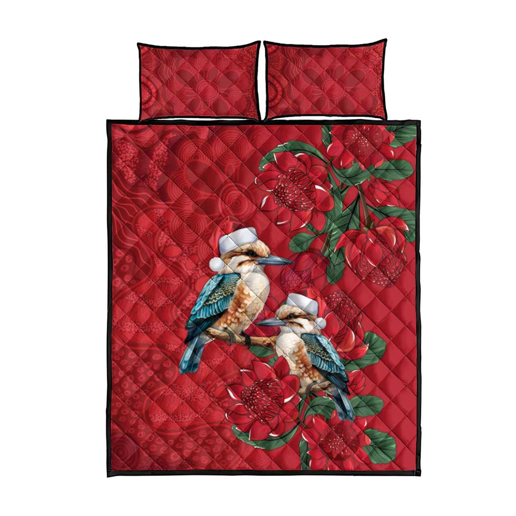Aussie Kokaburra Waratah Christmas Quilt Bed Set Aboriginal Dots Painting - Aussie Hoodie
