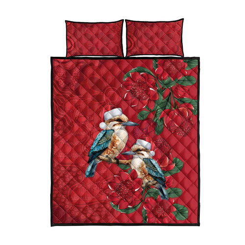 Aussie Kokaburra Waratah Christmas Quilt Bed Set Aboriginal Dots Painting - Aussie Hoodie