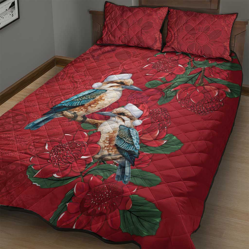 Aussie Kokaburra Waratah Christmas Quilt Bed Set Aboriginal Dots Painting - Aussie Hoodie