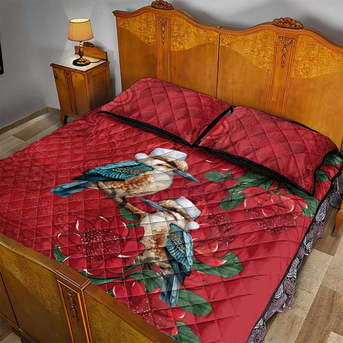 Aussie Kokaburra Waratah Christmas Quilt Bed Set Aboriginal Dots Painting - Aussie Hoodie
