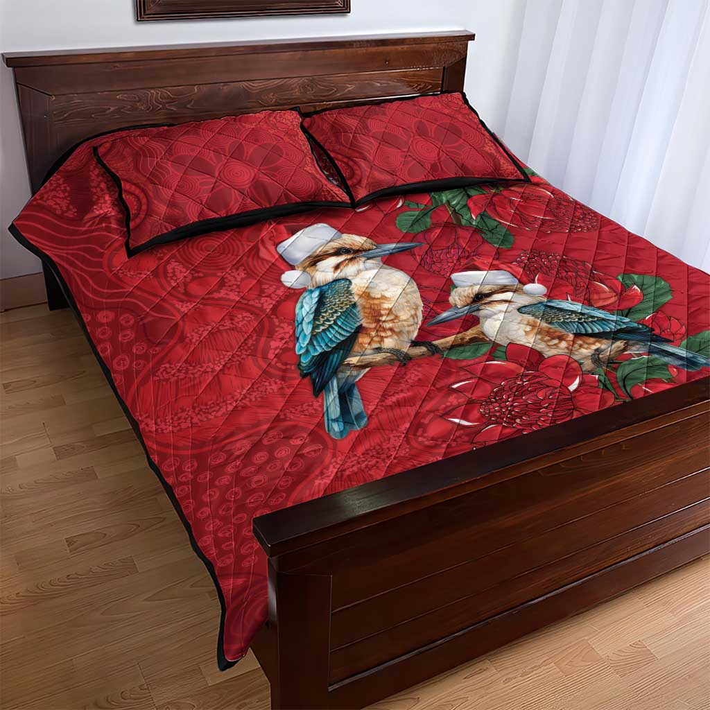 Aussie Kokaburra Waratah Christmas Quilt Bed Set Aboriginal Dots Painting - Aussie Hoodie